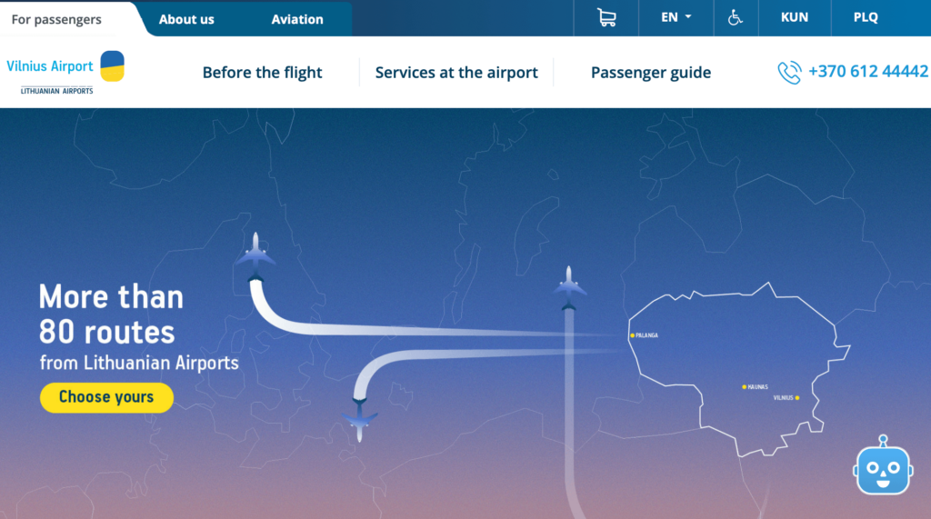 Eddy AI Assistant on Vilnius Airport Website