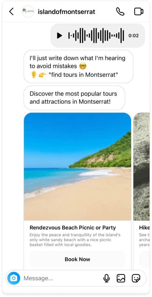 Traveler Sends Voice Message on Visit Montserrat AI Assistant on Instagram