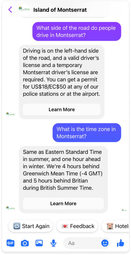 Visit Monserrat AI Assistant on Facebook Messenger